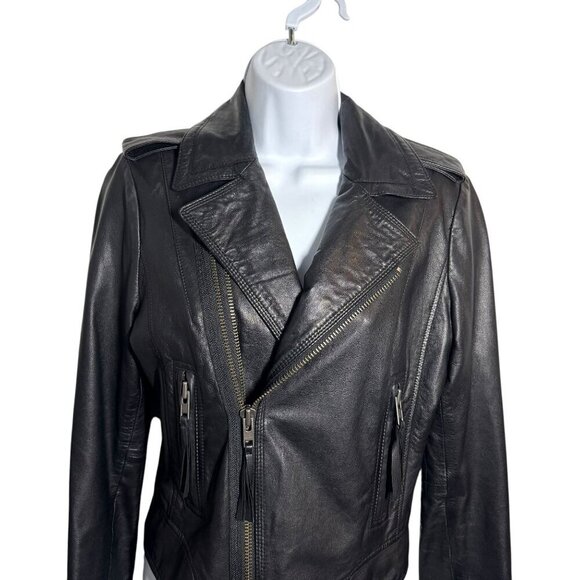 JOIE  Leolani real Lamb Leather Moto Jacket black size small - Picture 2 of 11